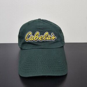 Cabelas Hat Cap Mens Strap Back Green Spellout Logo Hike Camp Hunt Fish Outdoors